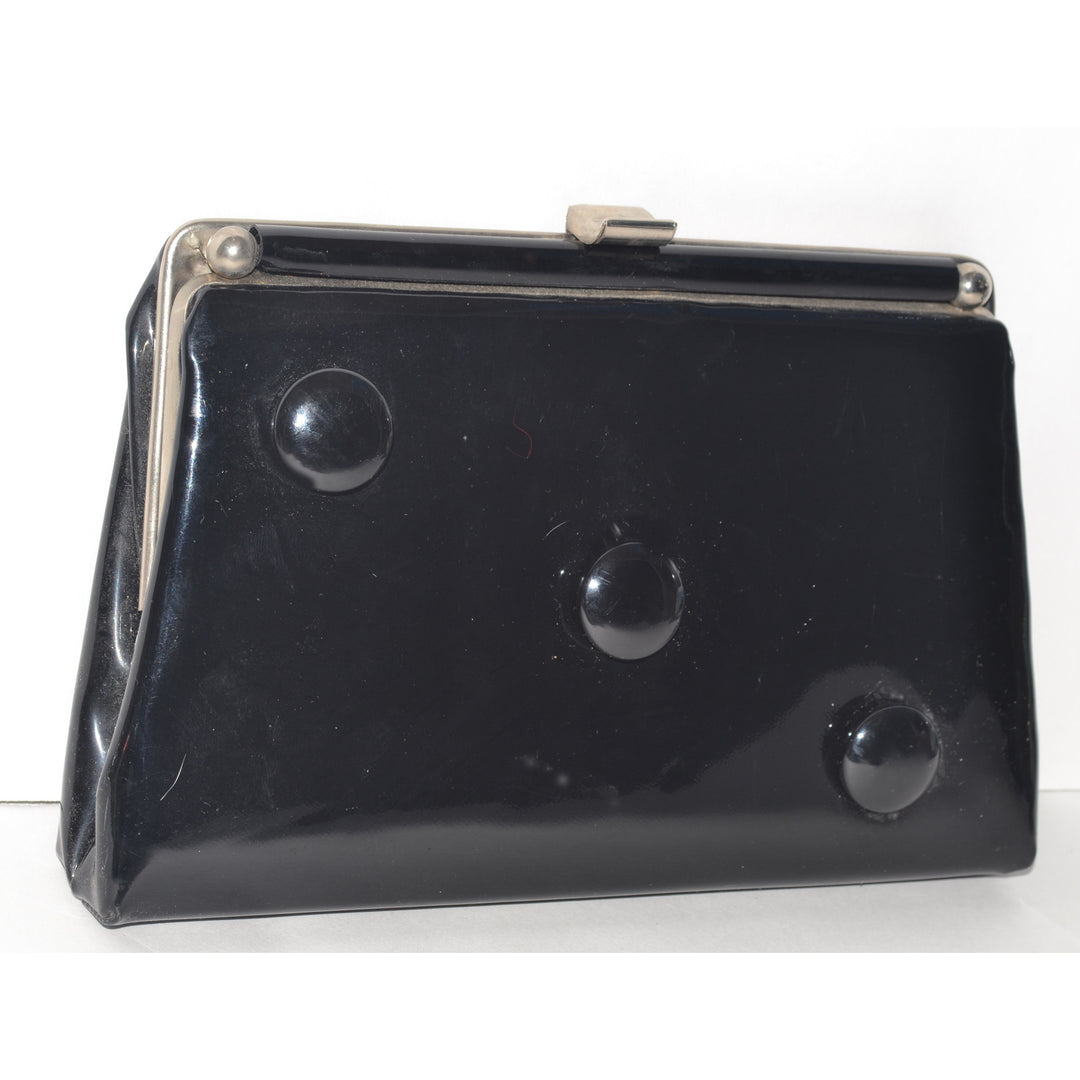 Vintage Black Patent Button Purse