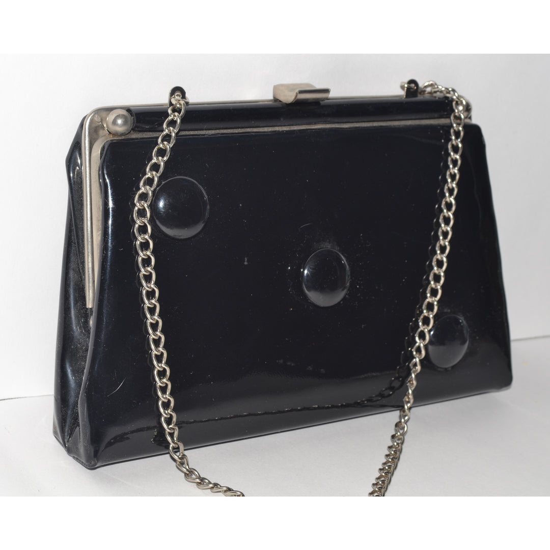 Vintage Black Patent Button Purse