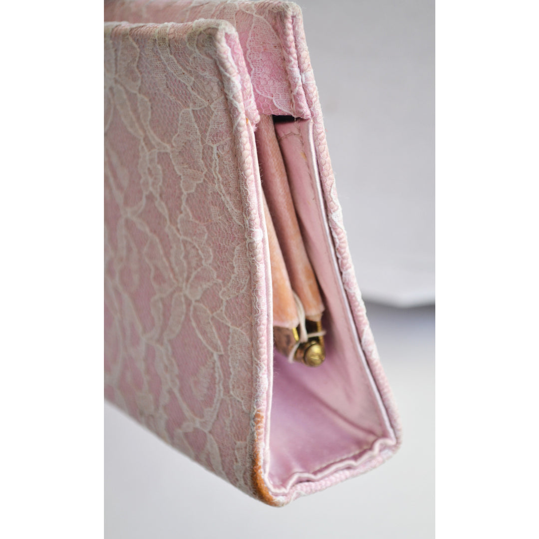 Vintage Pink & Satin Lace Clutch Purse