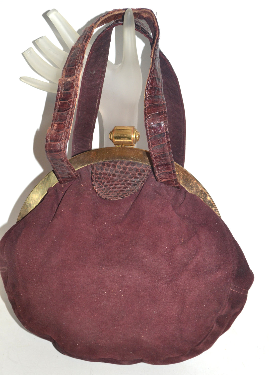 Vintage 1940's Bordeaux Suede & Reptile Purse