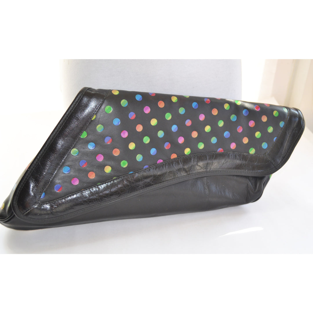 Vintage Black Polka Dot Asymmetrical Leather Clutch Purse