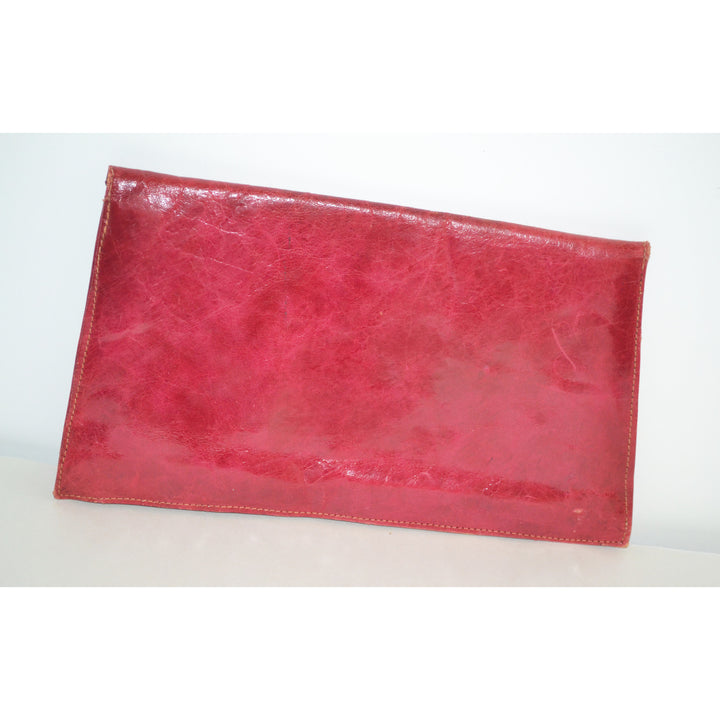 Vintage Red Leather Envelope Clutch Purse