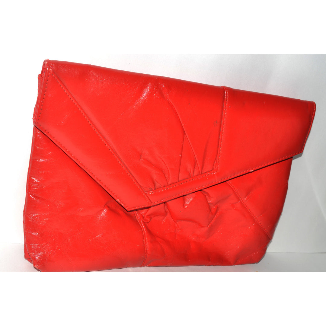 Vintage Red Leather Envelope Clutch Purse