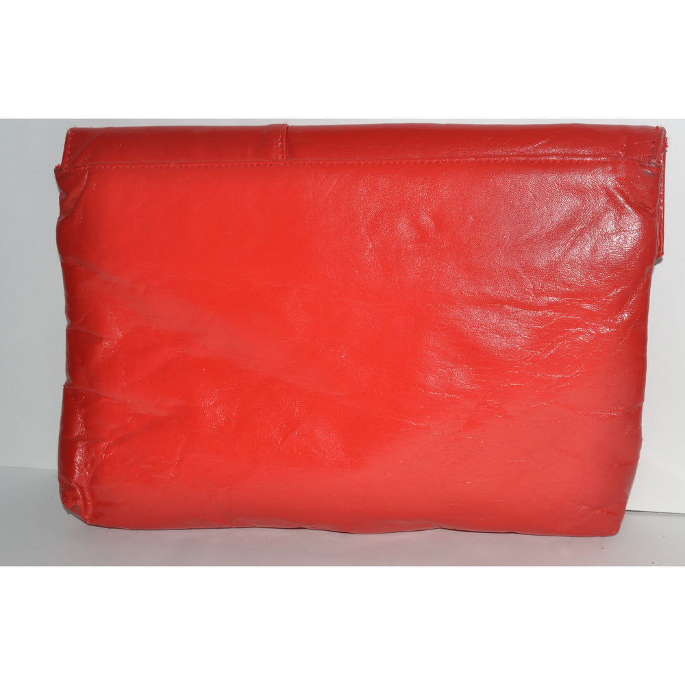 Vintage Red Leather Envelope Clutch Purse