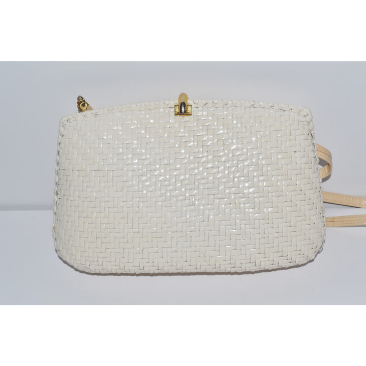 Vintage Glazed White Wicker Purse By Rodo