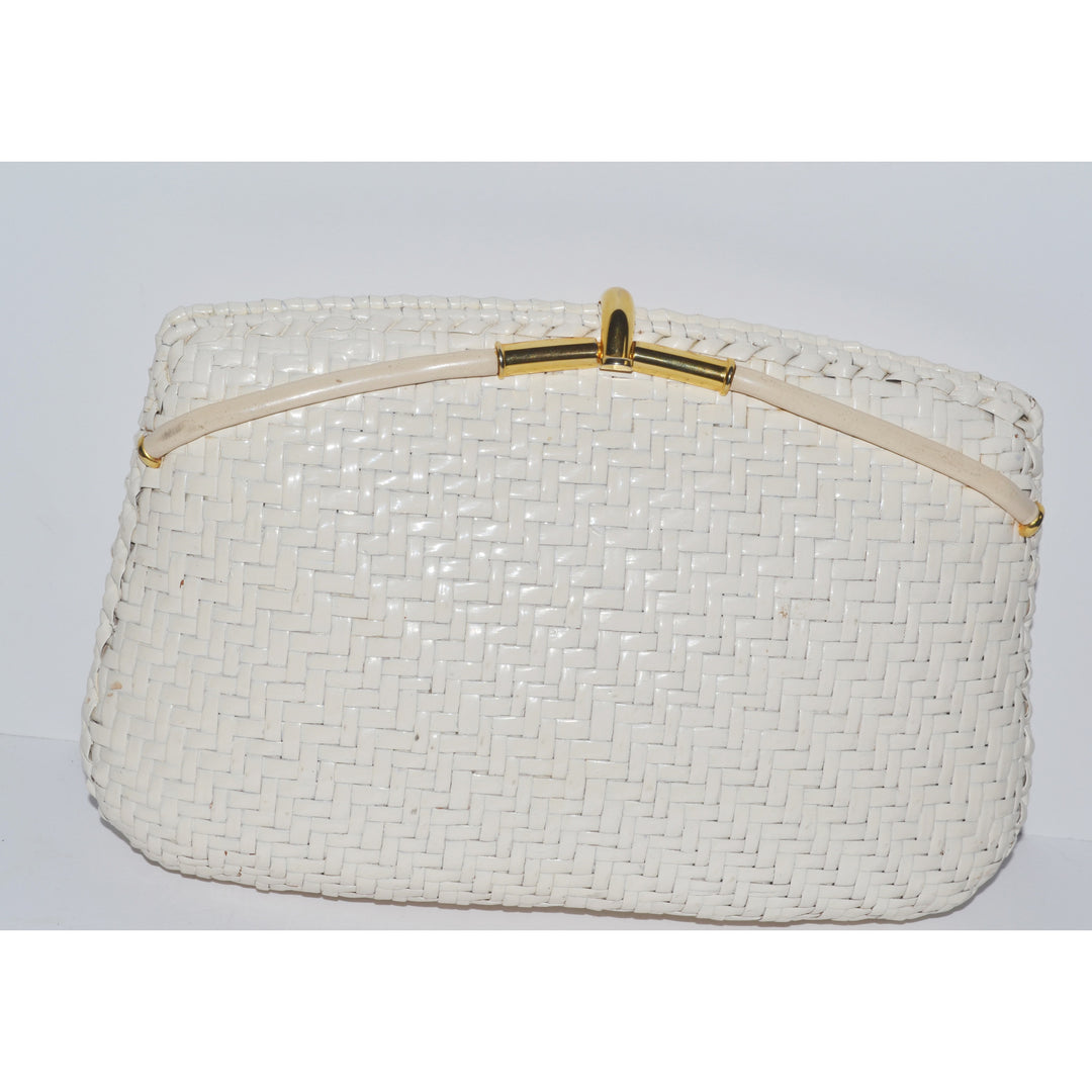 Vintage Glazed White Wicker Purse By Rodo