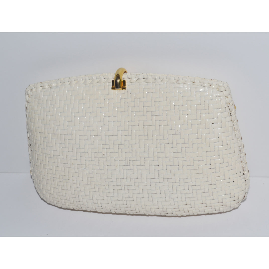 Vintage Glazed White Wicker Purse By Rodo