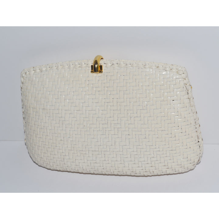 Vintage Glazed White Wicker Purse By Rodo