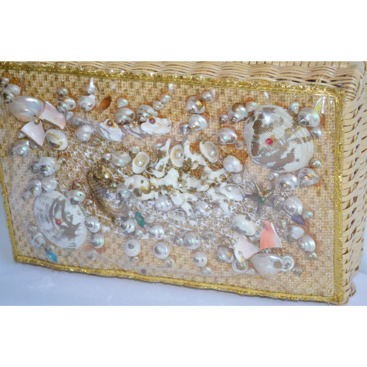 Vintage Sea Creatures Seashell Wicker Purse