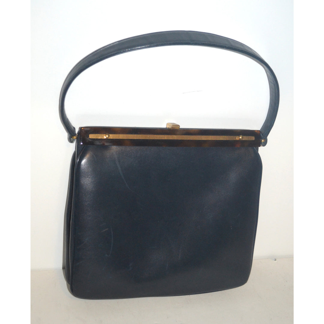 Vintage Navy Leather & Tortoise Purse By Susan Gail