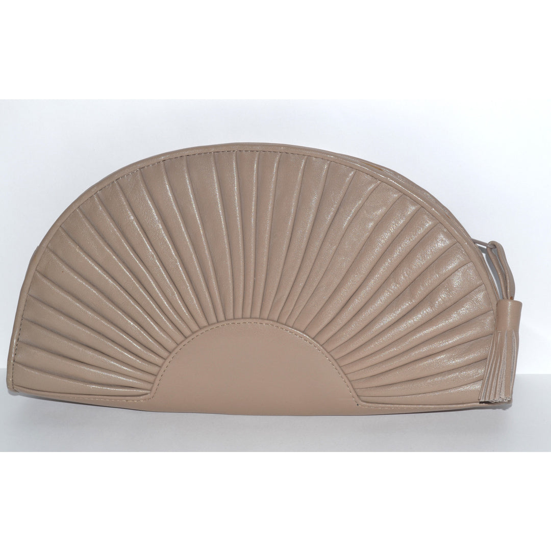 Vintage Taupe Leather Fan Purse