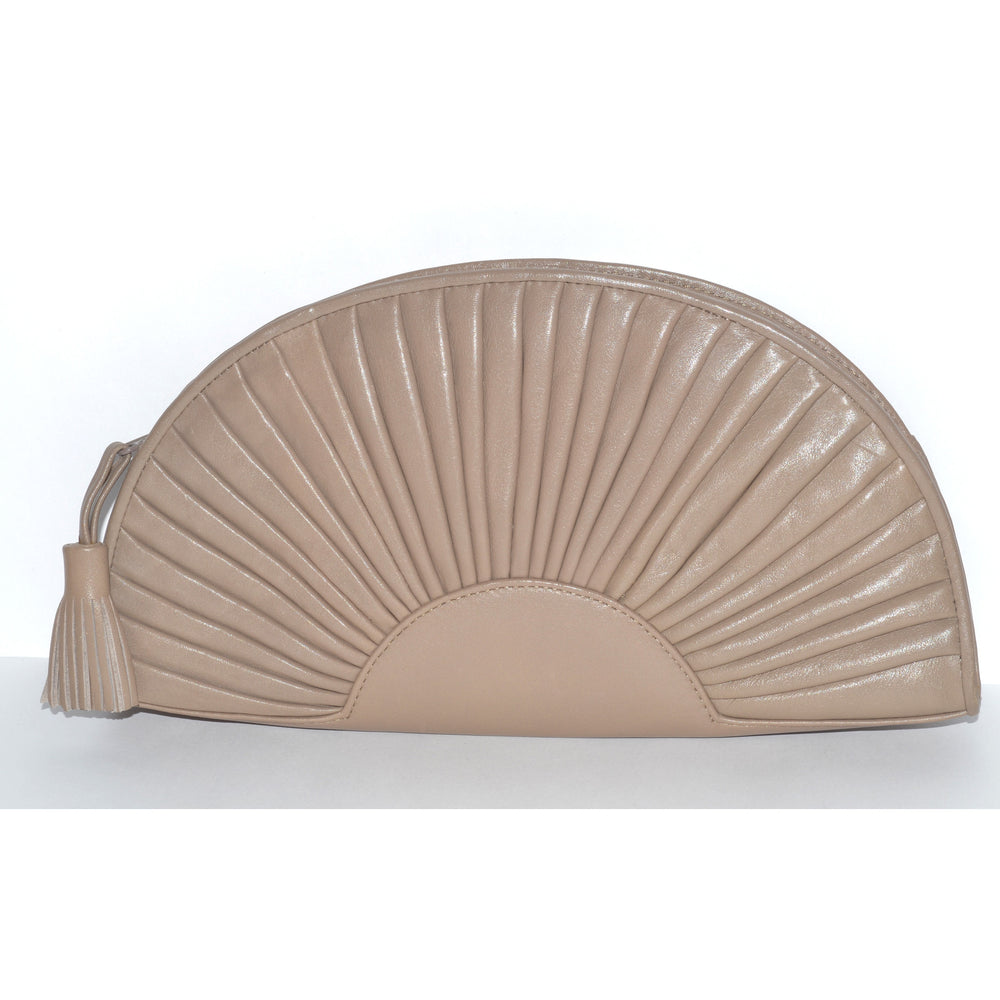 Vintage Taupe Leather Fan Purse