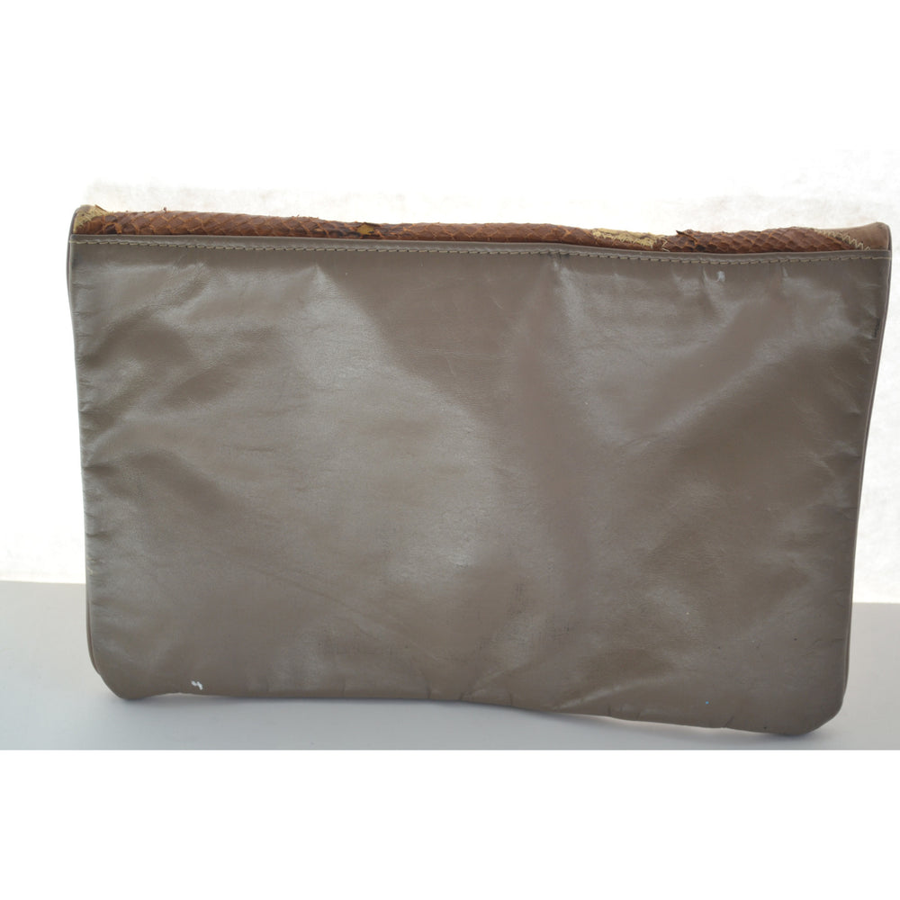 Vintage Brown Patched Reptile Leather Clutch Purse by Hala 