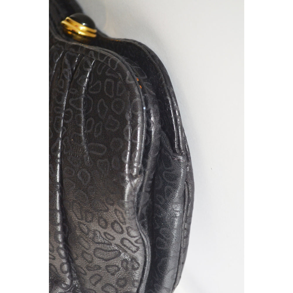 Vintage Embossed Black Leather Clutch Purse By Tiras 