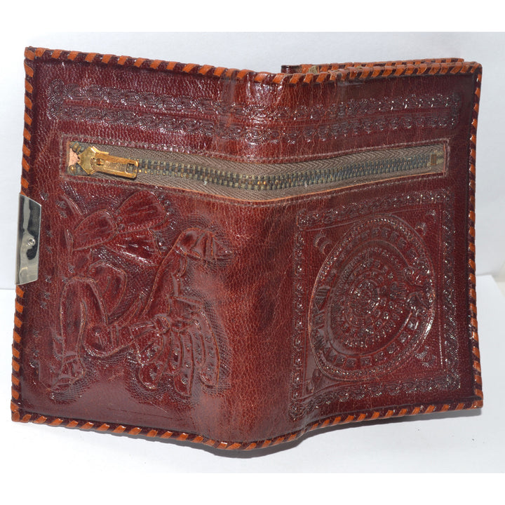 Vintage Brown Tooled Leather Mexican Wallet