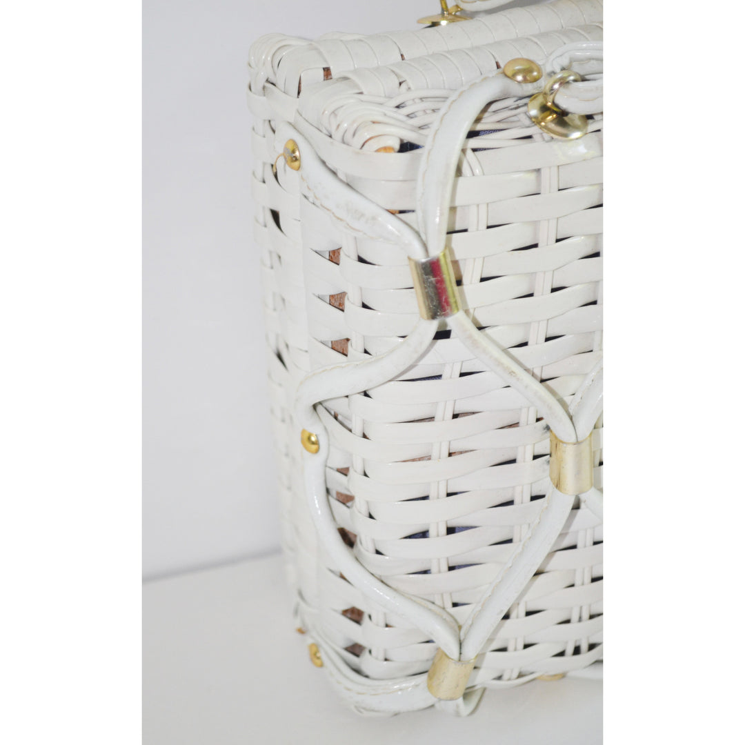 Vintage White Looped Wicker Purse By W.T. Grant 