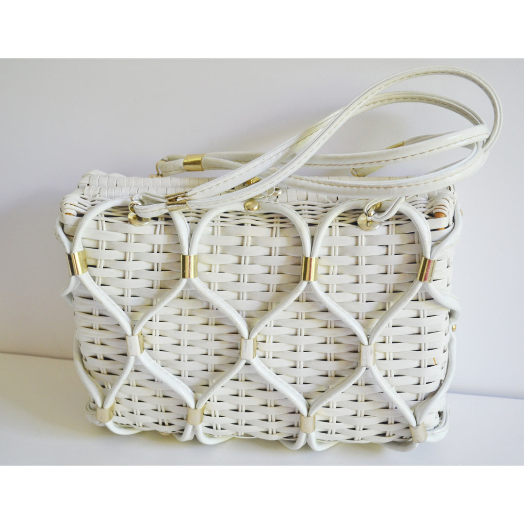 Vintage White Looped Wicker Purse By W.T. Grant 