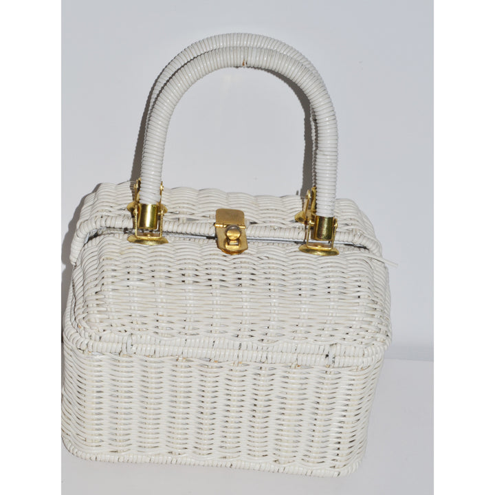 Vintage White Boxed Wicker Purse