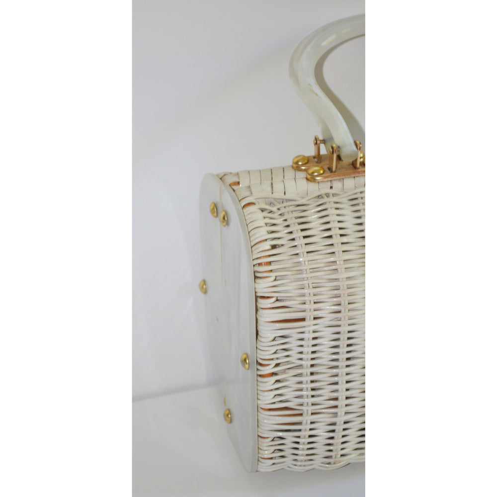 Vintage White Lucite & Wicker Purse