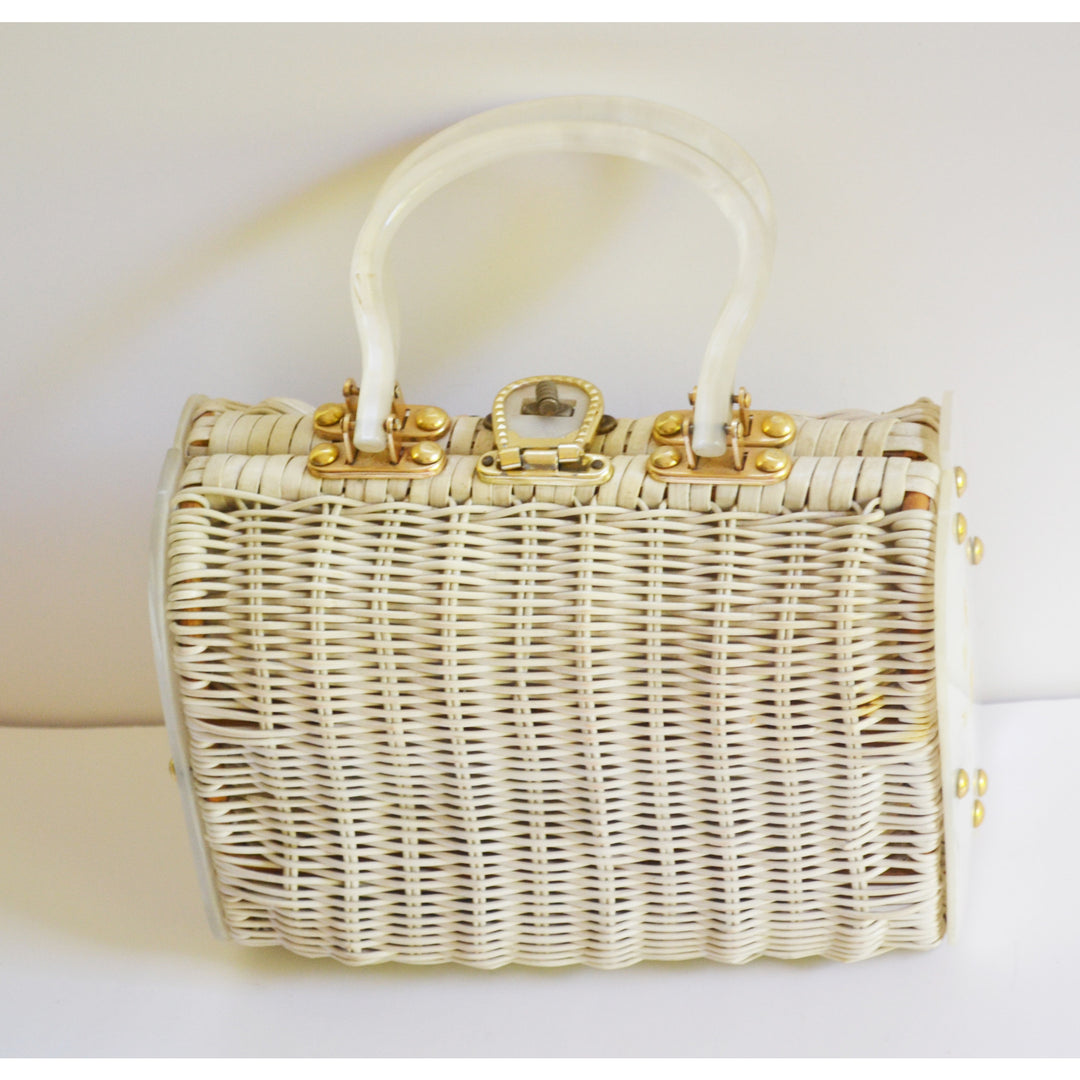 Vintage White Lucite & Wicker Purse