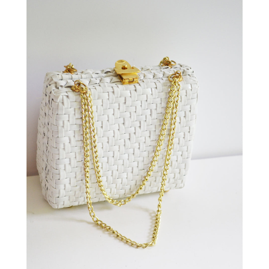 Vintage White Woven Wicker Chain Purse