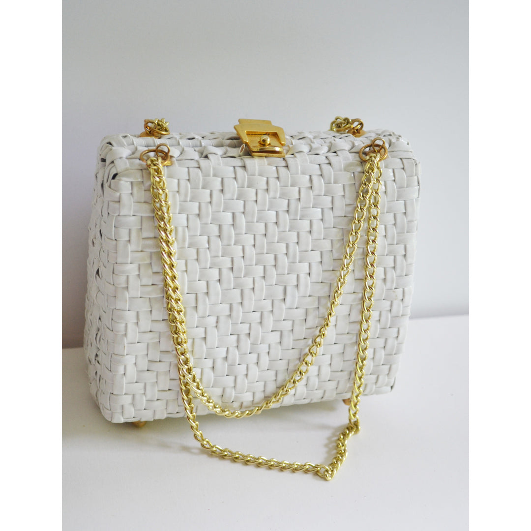 Vintage White Woven Wicker Chain Purse