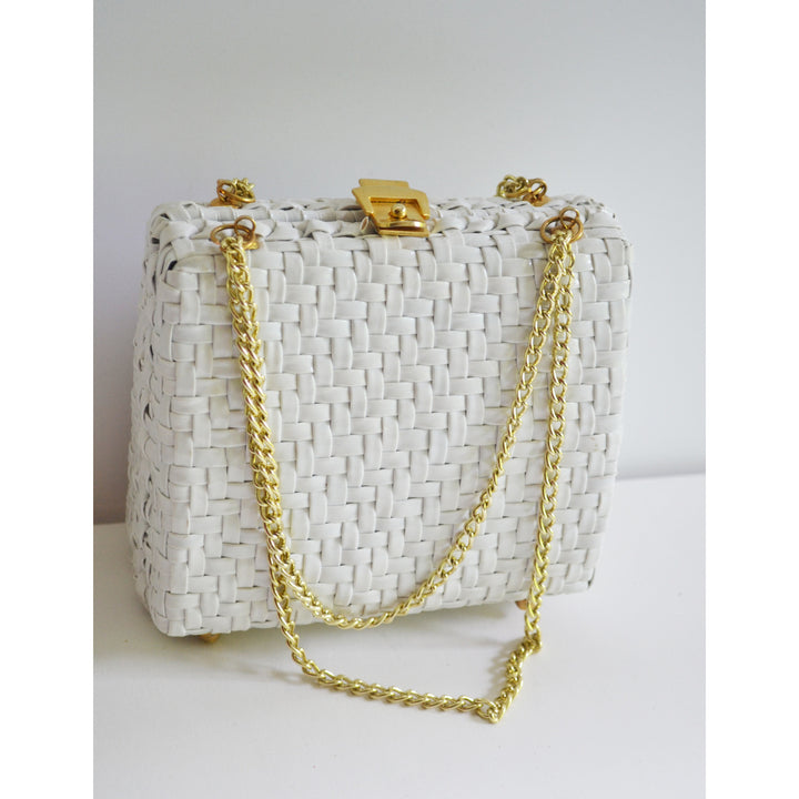 Vintage White Woven Wicker Chain Purse