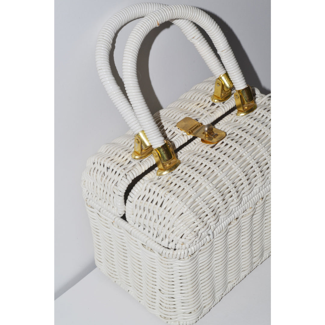 Vintage White Boxed Wicker Purse