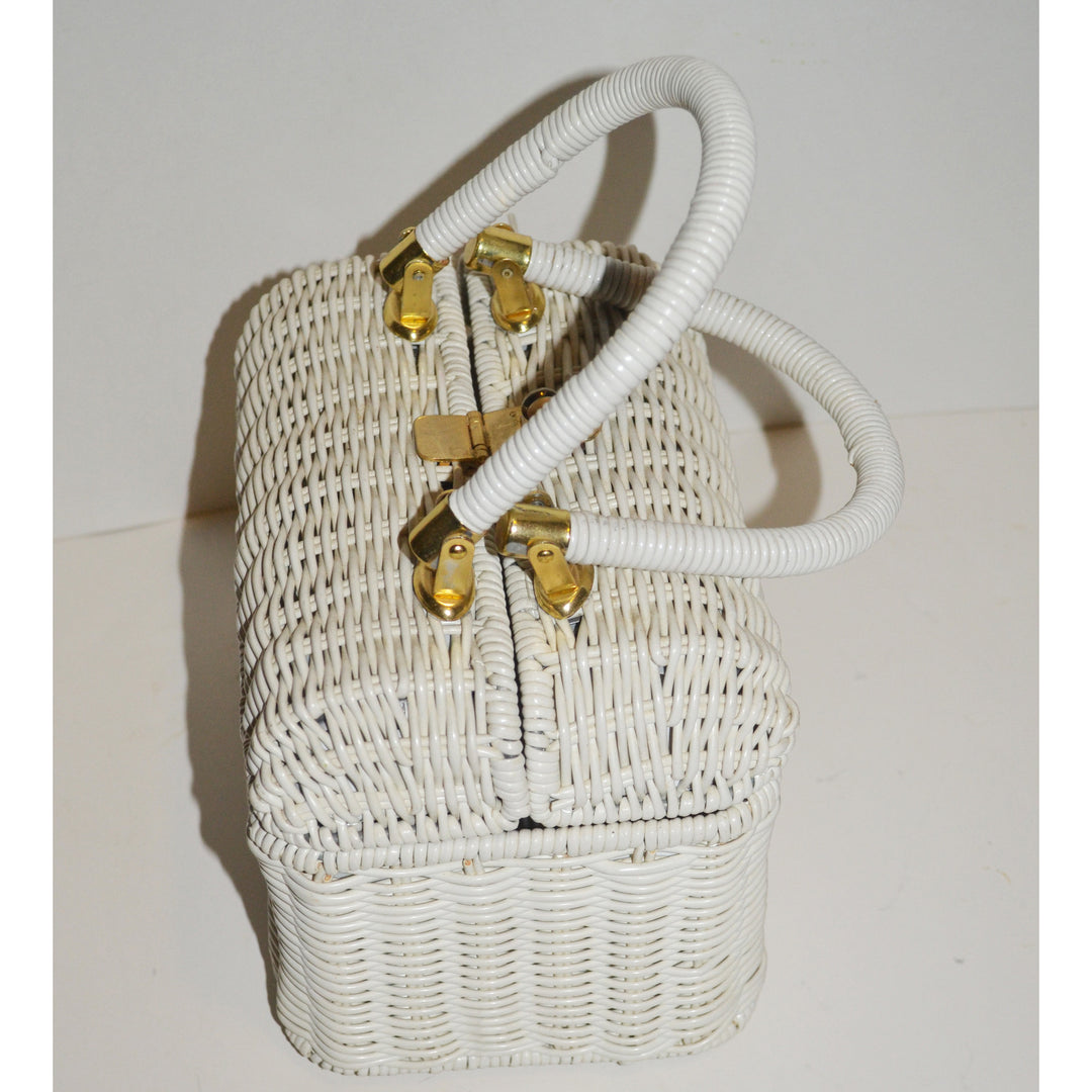 Vintage White Boxed Wicker Purse