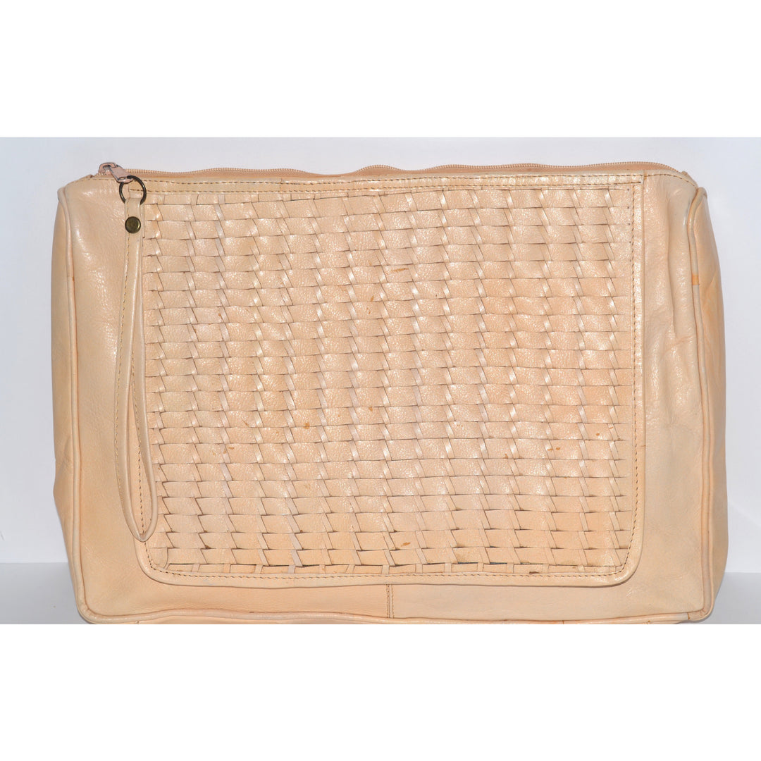 Vintage Cream Woven Leather Clutch Purse