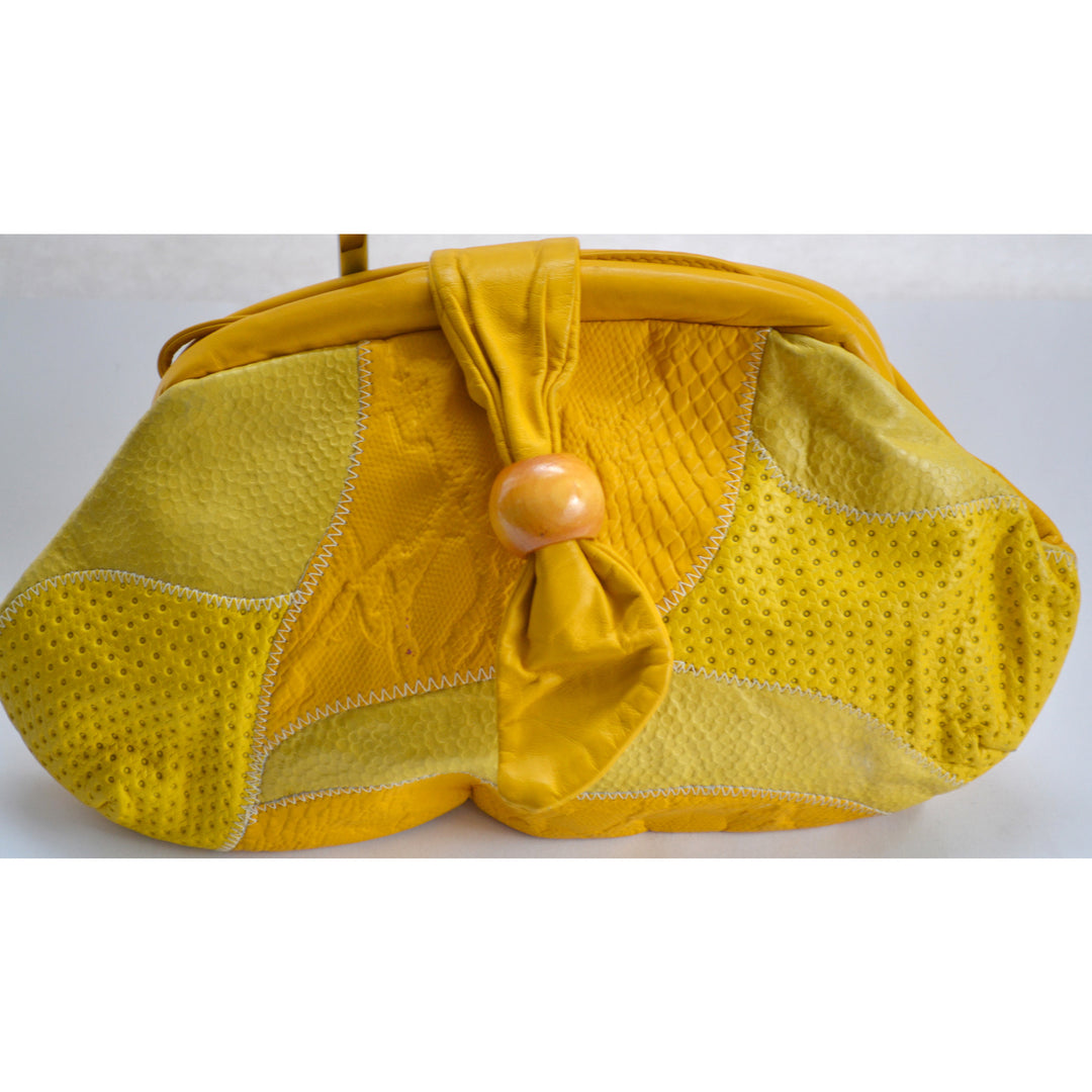 Vintage Yellow Leather Embossed Purse