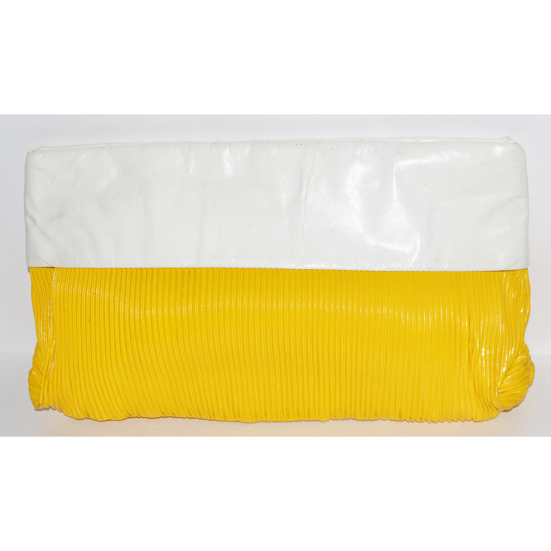 Vintage Yellow & White Ribbed Clutch Purse