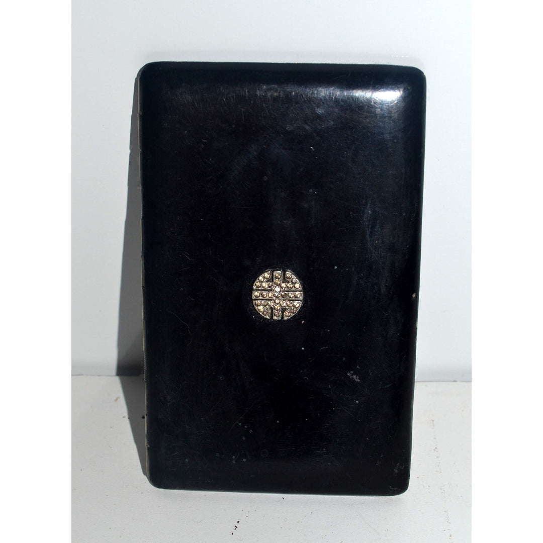 Vintage Black Enamel Rhinestone Cigarette Case By Filwilk