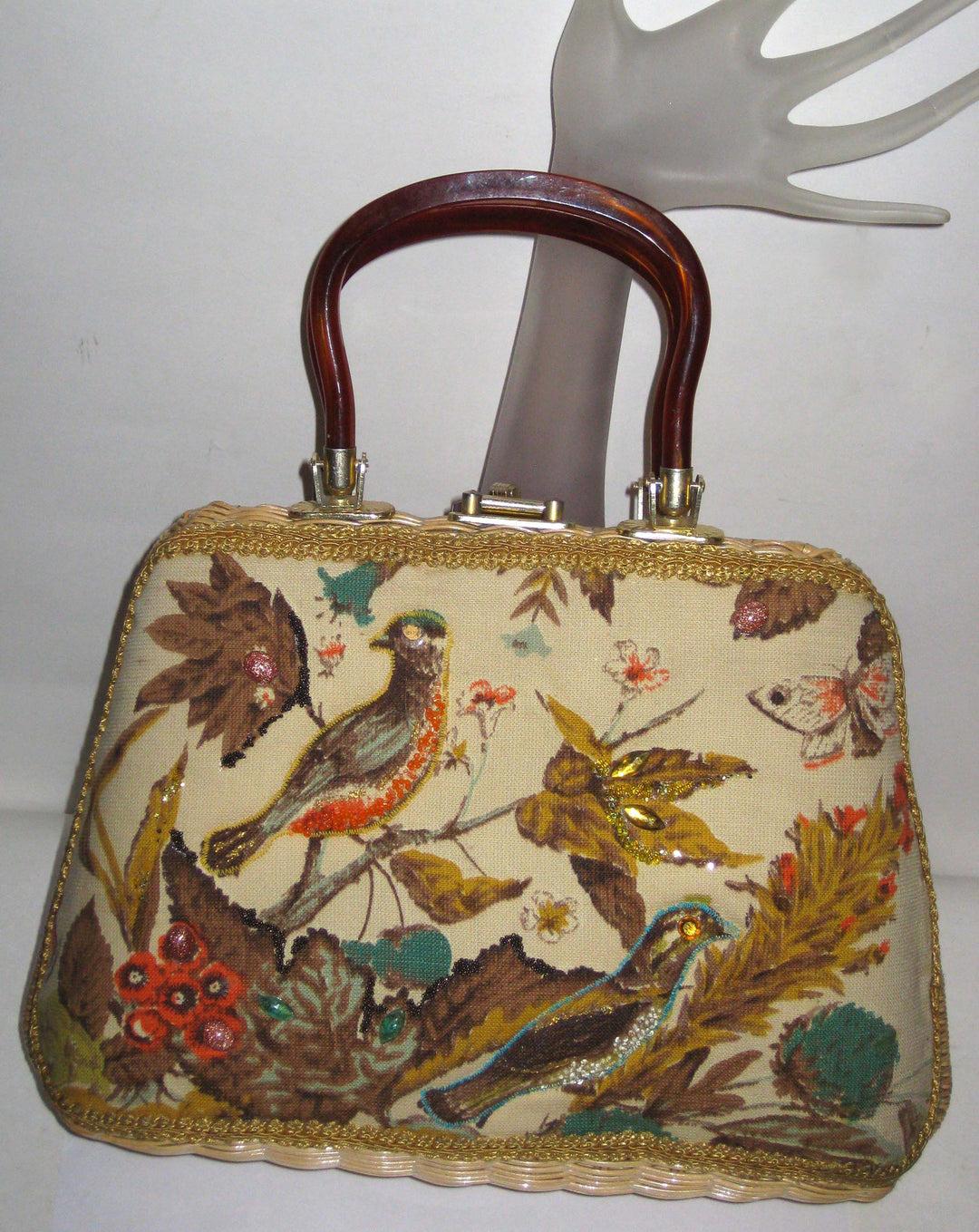 Vintage Bird Motif Wicker Purse