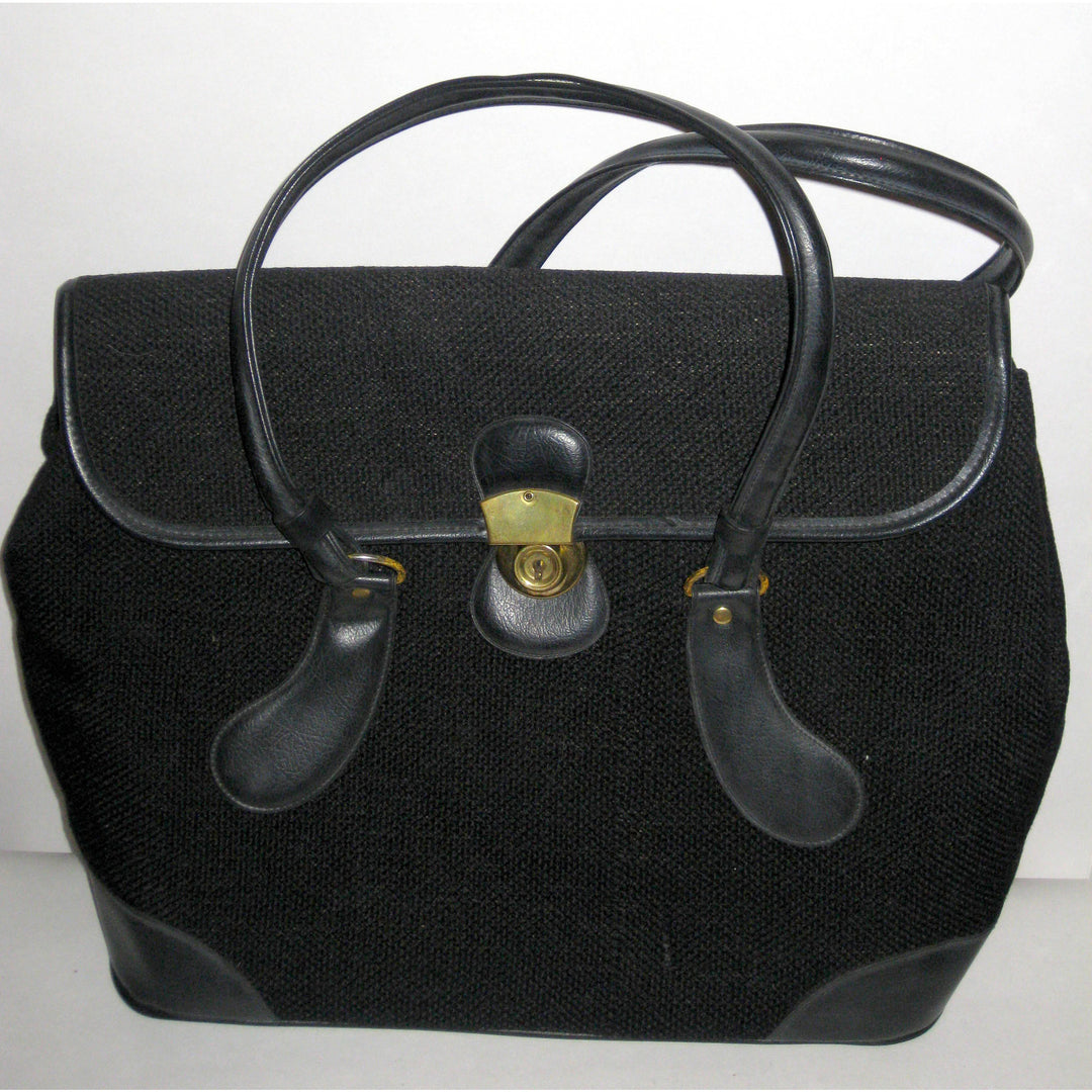 Vintage Vinyl Trimmed Lock Style Travelbag