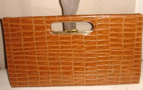 Vintage Brown Sassy Embossed Alligator Clutch Purse