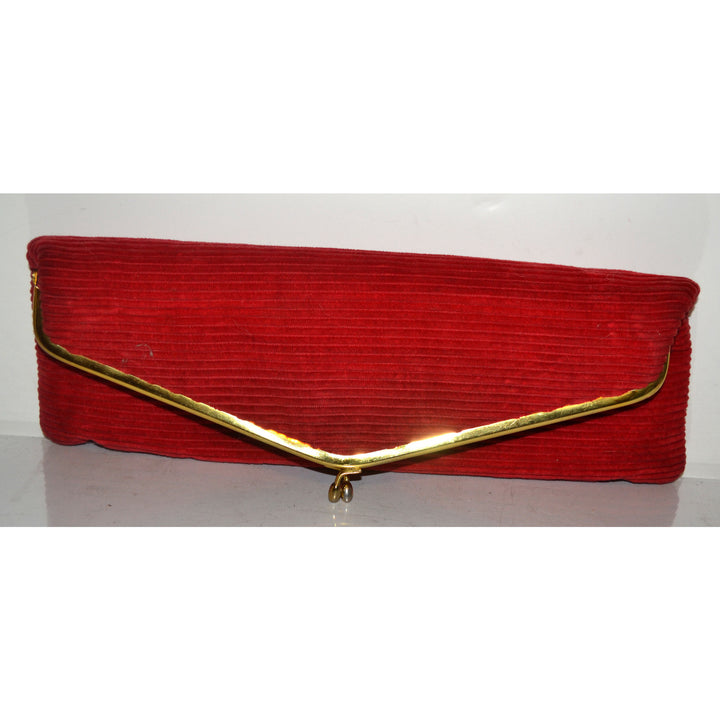 Vintage Red Fold Over Corduroy Clutch Purse