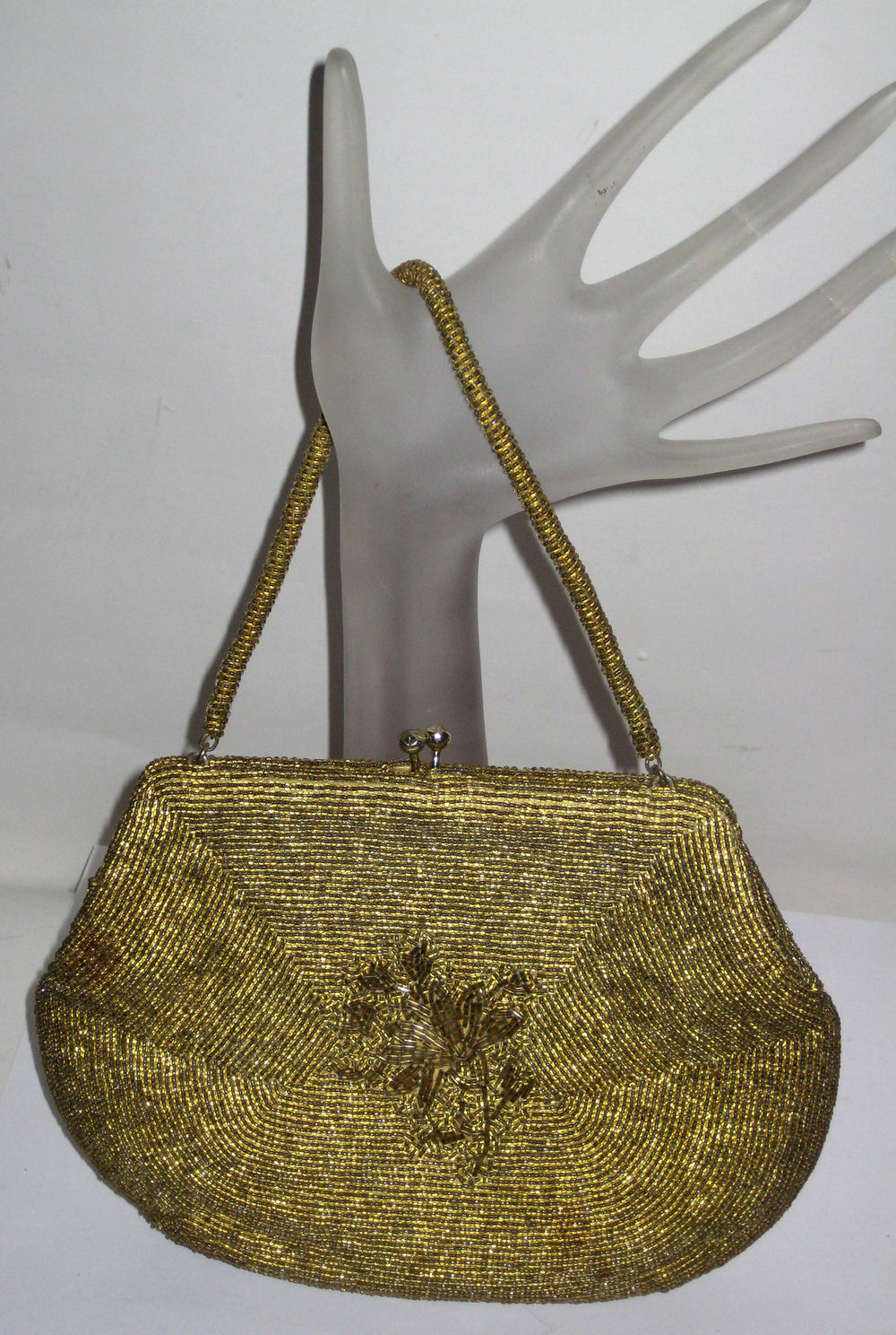 Vintage Gold Glass Beaded Evening Purse