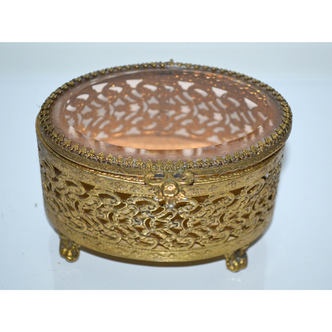 Vintage Ormolu Filigree Casket Box Jewelry Box