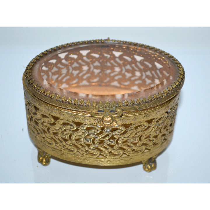 Vintage Ormolu Filigree Casket Box Jewelry Box