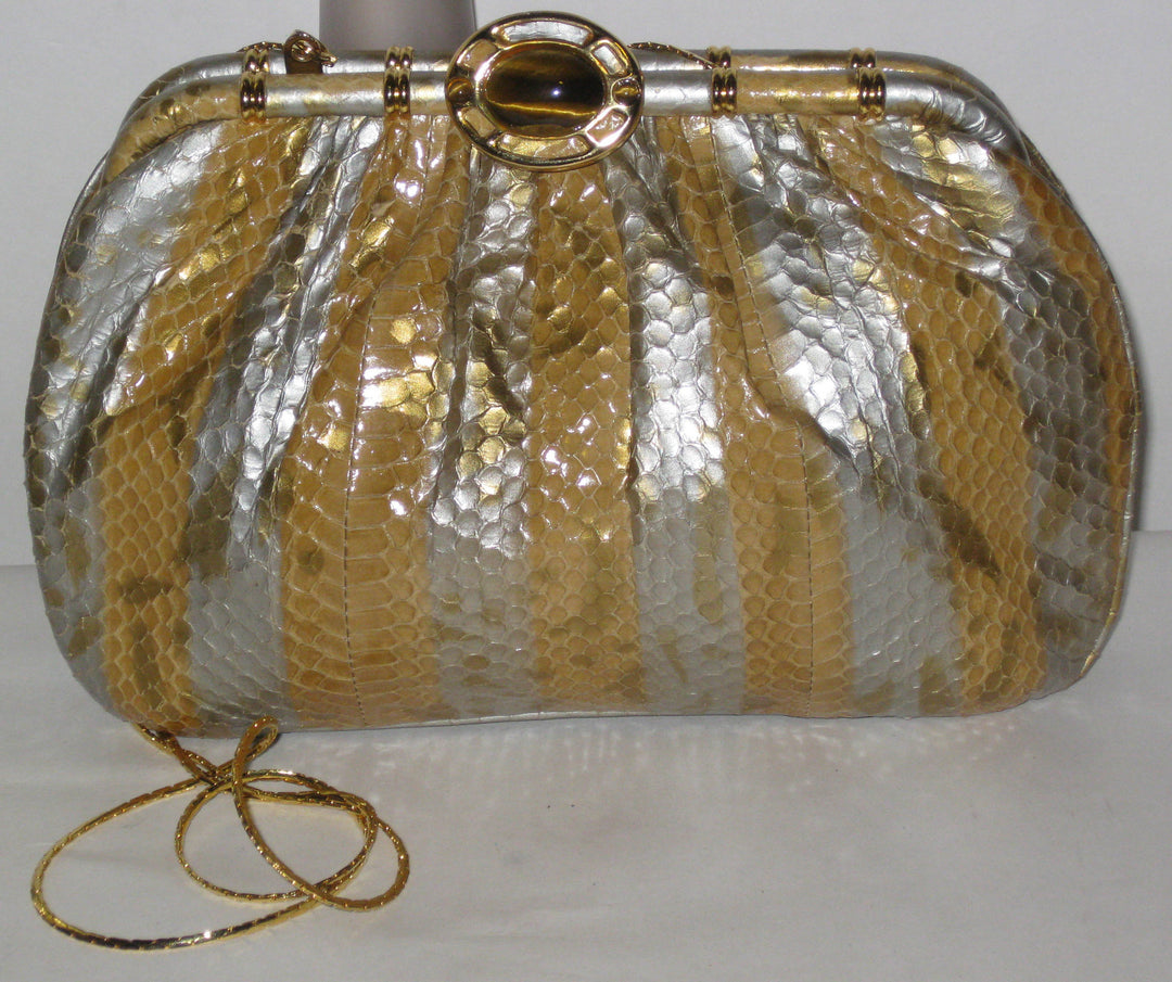 Vintage Ashneil Metallic Reptile Tigereye Clutch Purse