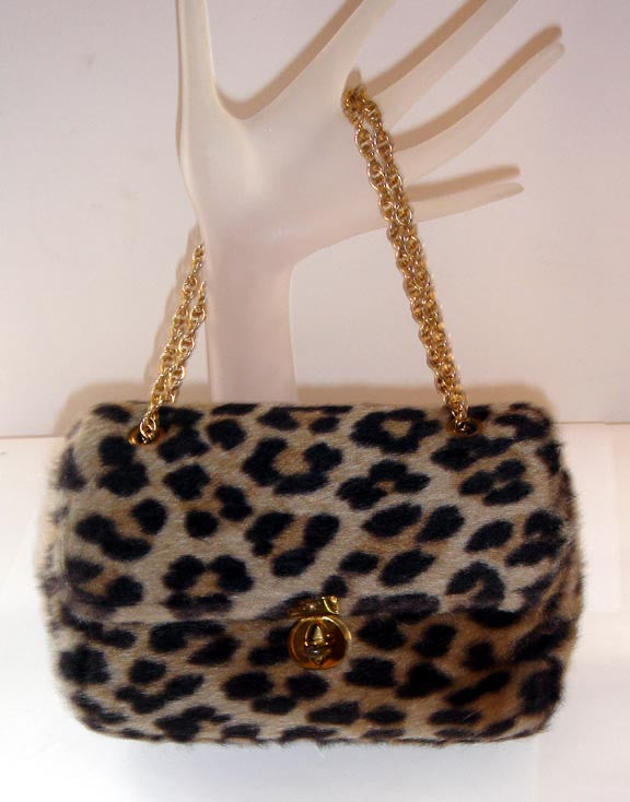 Vintage Funky Faux Leopard Fur Chain Purse