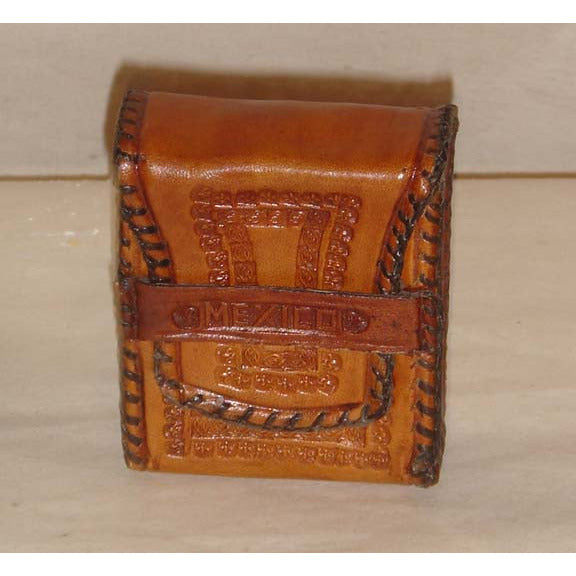 Vintage Tan Mexican Tooled Leather Coin Box