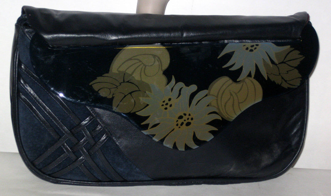 Vintage Patricia Smith Moon Bag Black Leather & Lacquer Purse