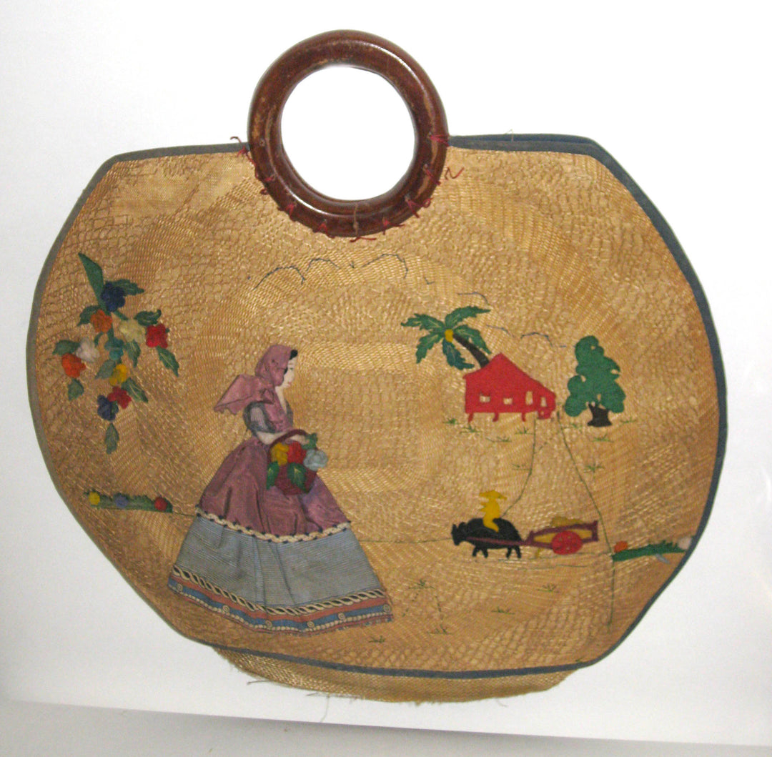 Vintage Woven Pineda Applique Straw Purse