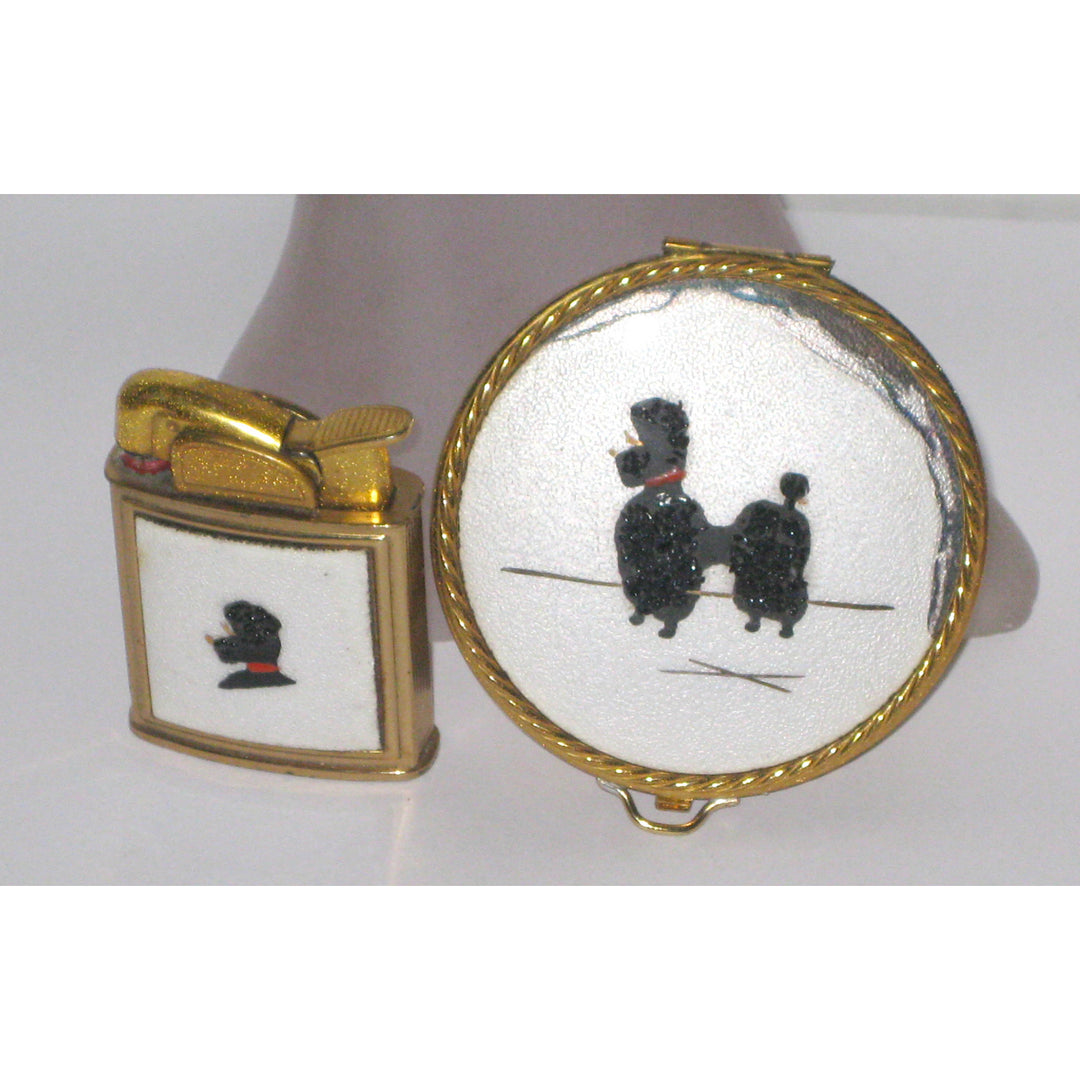 Vintage Poodle Compact & Lighter Set By Evans