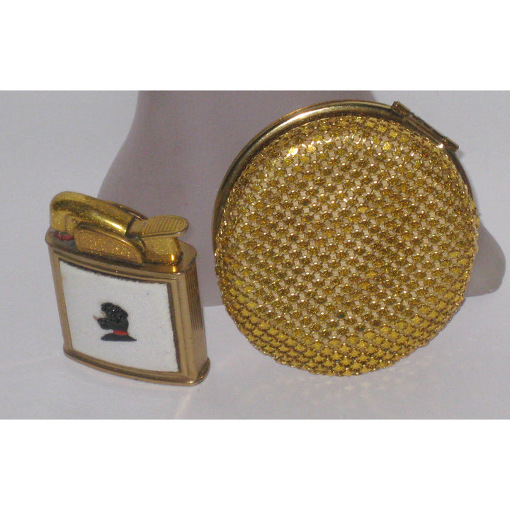 Vintage Poodle Compact & Lighter Set By Evans