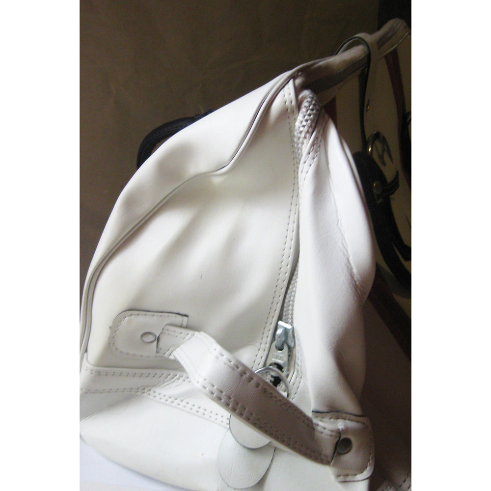 Vintage White Color Trimmed Carry-All Travel Bag