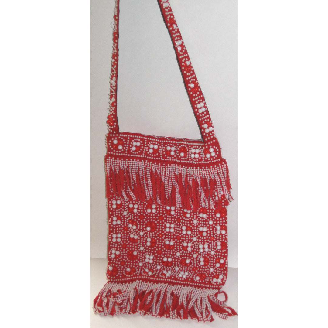 Vintage Hippy Red & White Beaded Purse