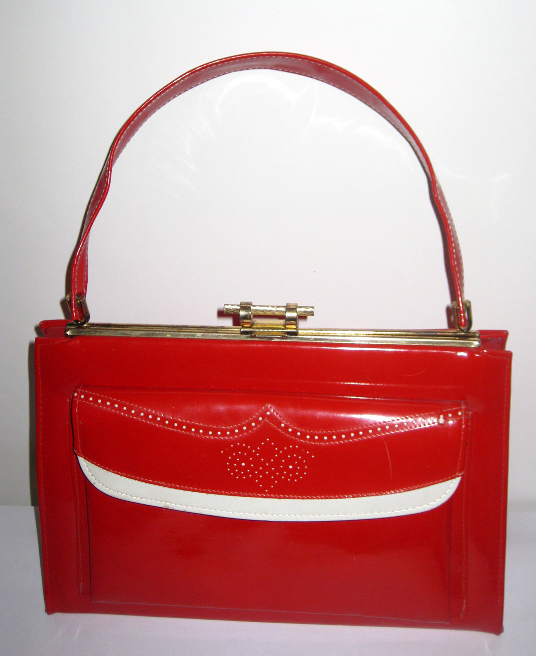 Vintage Air Step Red Stitched Patent Leather Purse